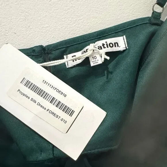 NWT Reformation Poppies silk cutout dress in Forest green - Picture 11 of 13